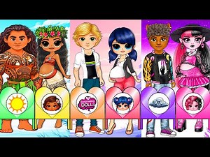 Marinette, Moana, Draculaura get Frozen Princess Dress up | SurprisingDolls Best Paper DIY