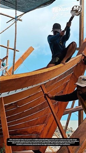 Hand-Shaping a Wooden Boat Hull: Traditional Boatbuilding Without Modern Tools.