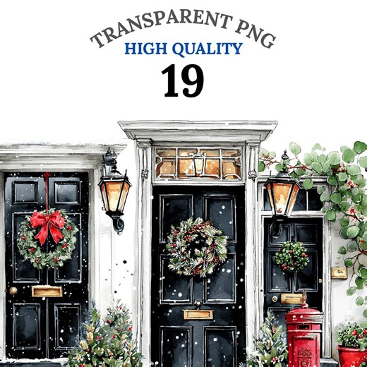 Christmas Door Clipart Set, Cozy Holiday Front Door PNG, Xmas Porch Clipart, Winter Door Art, Transparent PNG, Fast Download, Commercial Use - Etsy