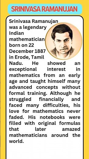 Srinivasa Ramanujan: Short Biography | National Mathematics Day