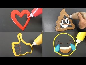 Emoji Heart, Poop, Thumbs Up, Smiling Tears, Pancake Art