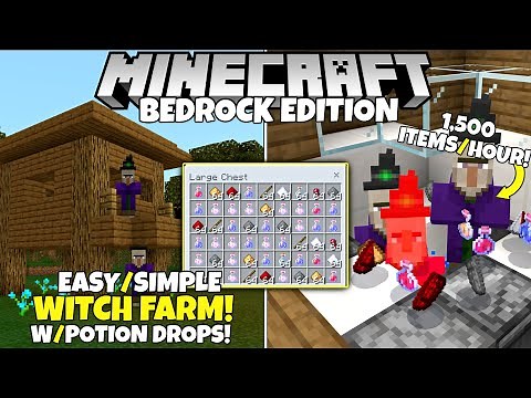 Minecraft Bedrock: Working WITCH FARM! 1,500 Items/Hour Tutorial! MCPE Xbox PC PS4
