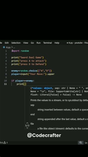 Sword ⚔️ Game Using python #codingshorts #pythonessperspective #python