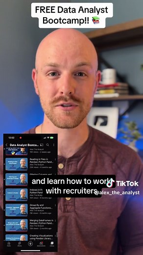 FREE Data Analyst Bootcamp! Link: https://youtube.com/playlist?list=PLUaB-1hjhk8FE_XZ87vPPSfHqb6OcM0cF #dataanalyst #dataanalystbootcamp #alextheanalyst