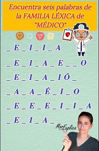 🤔 Encuentra seis palabras de la FAMILIA LÉXICA de "MÉDICO" #lenguaespañola #eso #evau #bachillerato