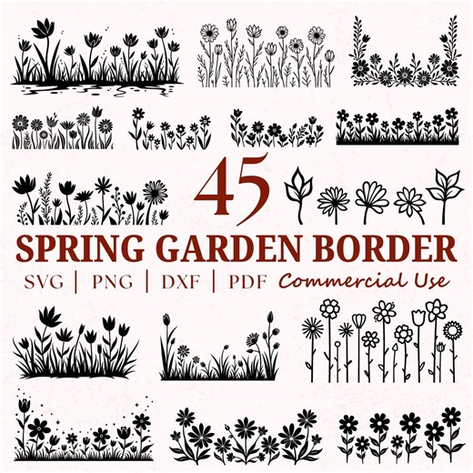 45 Spring Garden Border SVG Bundle | Floral Border Cut Files for Cricut, Laser Engraving & Sublimation | Svg Dxf Pdf Png - Etsy