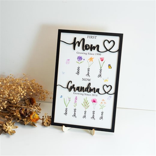 Personalized Grandma Flower Sign, Birth Month Garden Art, Mother's Day Gift, First Mum Now Grandma Sign - Etsy