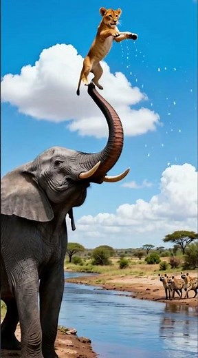 Unbelievable Rescue: Elephant Saves Lion Cub from Crocodile & Hyenas | Nature’s Most Unexpected Hero