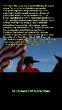 Presidents' Day, celebrated on the third Monday of February, falls on Feb. 16, 2026. It is a federal