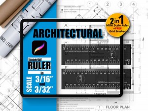 Procreate Architectural Rulers | 2-in-1 MINI Imperial/english Scale Ruler | 3/16" & 3/32" Transparent Black | Digital Ruler |free Grid Brush - Etsy UK