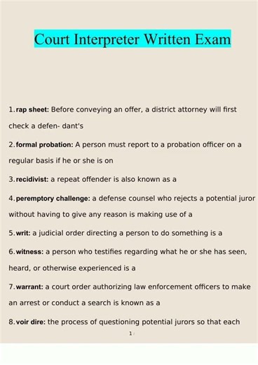 Court Interpreter Written Exam Study Guide 20222023 Verified3988