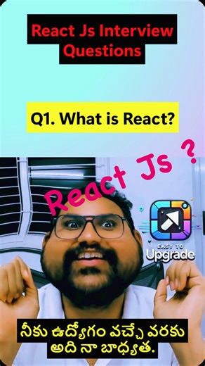 Sunil Kumar Edumala on Instagram: "Q1: What is React? 🤔 React is a JavaScript library used to build component-based user interfaces, mainly for Single Page Applications ⚛️ 💡 Fast 💡 Reusable components 💡 Virtual DOM = better performance 👉 Loved by developers 👉 Asked in almost every interview Save this 🔖 | Share with your React buddy 🚀 #ReactJS #Frontend #WebDevelopment #JavaScript #InterviewPrep easytoupgrade"