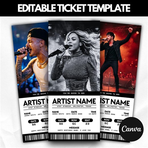 Editable Concert Ticket Canva, DIY Custom Concert Ticket Printable, Birthday Surprise Gift, Ticket Template, Instant Download - Etsy