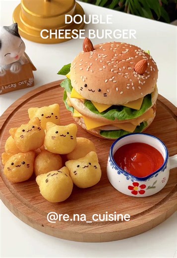 Cute Double Cheese Burger and French Fries Recipe