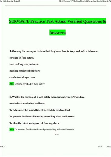 ServSafe Practice Test Questions and Answers Verified Solutions 1409 new video