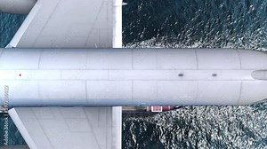 Airplane flies over Cargo ship with containers in the sea- aerial , Freight Shipping export and import concept, container ship and plane carries cargo across the ocean. Transportation. Delivery. Logi