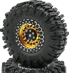 2PCS 2.2 Beadlock Wheels and Tires 124mm Tall Soft Sticky Mud Slingers tyre & Aluminium Rims for 1/10 RC Crawler Truck TRX4 SCX10 Capra Wraith Upgrades,HS700627-2