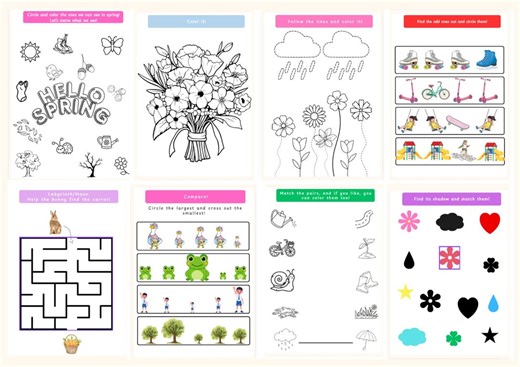 ENG- Spring Activity Book for Kids PDF | English| Preschool Fine Motor Skills (20 Pages)