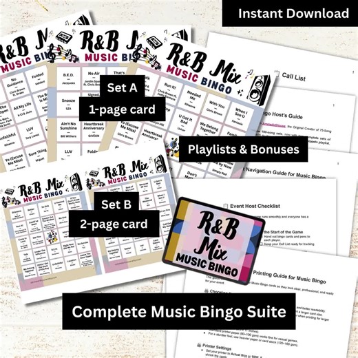 R&B Mix Music Bingo, 200 Cards, 100 Songs Playlists Included, Printable PDF Game, Instant Download - Etsy