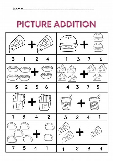 20 Picture Addition & Subtraction Worksheets: Preschool Homeschool (printable) - Etsy