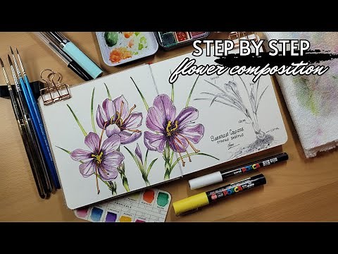 How to Sketch A Beautiful Flower Composition | Freehand Ink & Watercolor Wash Tutorial