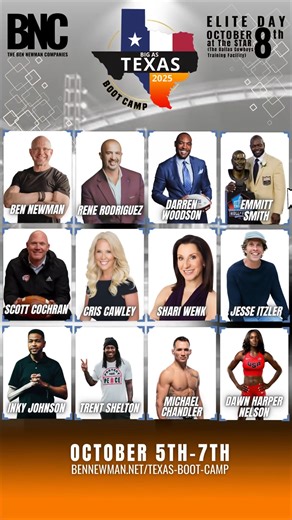 “Toughness is making a mistake and owning it.” – Coach Scott Cochran From Strength Coach of the Year to battling addiction and walking the road of recovery, Scott Cochran has redefined what toughness truly means. He’s bringing his raw, real, and powerful story to the Big As Texas Boot Camp, October 5–8 in Dallas, Texas. Cochran will share how his life, goals, and purpose transformed — from chasing championships to becoming the best husband, father, and leader he can be. His message is proof that