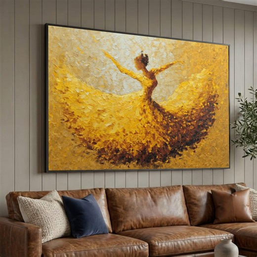 Elegant Yellow Dress Dancer, Abstract Painting Canvas, Ballet Wall Art, Modern Dance Canvas, Home Decor, Ready to Hang Luxury Home Decor - Etsy