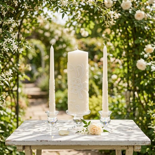 Ivory Lace Unity Candle Set | Handmade Wedding Pillar & Taper Candles | Elegant Bridal Ceremony Decor - Etsy