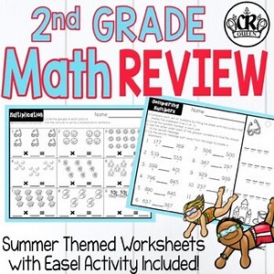 2nd Grade Math Review Packet with Summer Theme