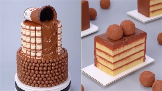 Chocolate candy drip cake and layered chocolate truffle slices