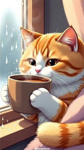 Relaxing Cat Drinking Tea by the Window | Cozy Rainy Day Vibes 🌧️ #relaxingmusic #relaxingsound