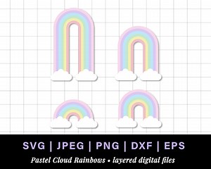 Pastel Rainbow Png, Pastel Rainbow Svg for Retro Rainbow Cake Topper, Long Tall Rainbow With Clouds, Retro Rainbow Cloud Svg, Rainbow Dxf - Etsy