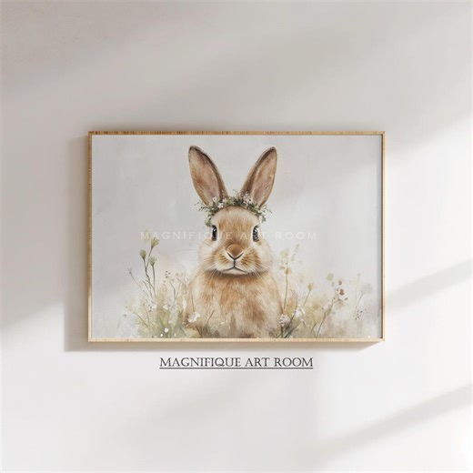 Easter Bunny Wall Art Printable | Cute Rabbit With Floral Crown | Spring Nursery Digital Download S235 - Etsy Australia