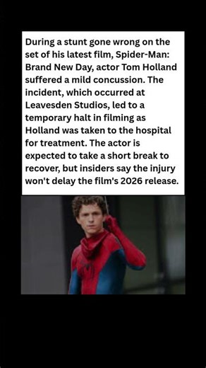Spidey's Injured! Tom Holland Suffers Concussion on Set 😱 #celebrity #news #shorts