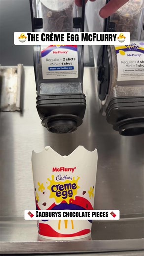 🕣ITS BACK… the Cadburys Crème egg McFlurry😀… hitting the menu tomorrow 🥳 #mcdonalds #easter #cadbury #cremeegg #icecream