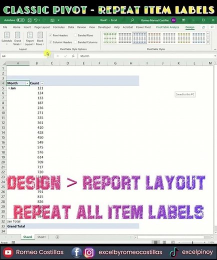 Excel Query: Classic Pivot Repeat All Item Labels