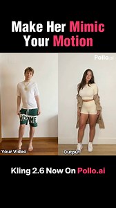 🎉 Turn your real-life moves into a cinematic AI video. With Pollo.ai’s Mimic Motion, simply upload a selfie or record a motion. Our AI learns your movement and transforms it into a dynamic video. You’re not just in the video — you’re the star. Try it now on Pollo.ai and make your moves shine. | Pollo AI