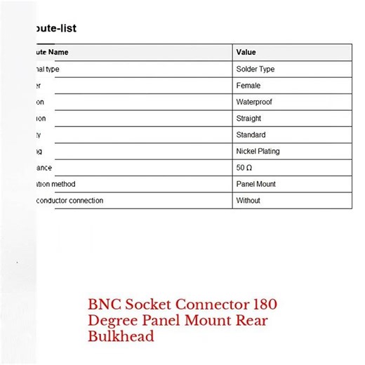 BNC Socket Connector 180 Degree Panel Mount Rear Bulkhead
