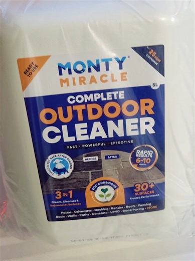 Monty Miracle Complete Outdoor Cleaner 5L Bottle - Fast Effective Stain Remover for Patios Decking Fencing Paths Driveway Render Eco-conscious Slip-Free Results in 6-10 Minutes 4.3 #gardenclean #montymiracleoutdoorcleaner #cleaningtiktok #tiktokmademebuyit #spotlight