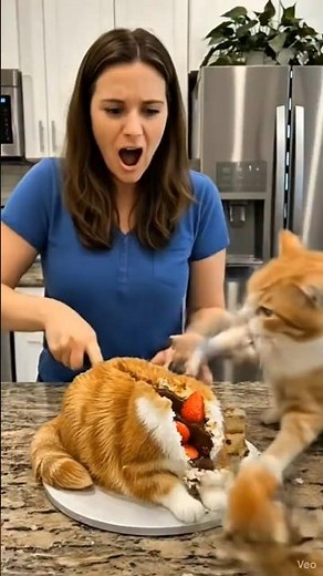 Real Cat Freaks Out Over Hyper-Realistic Cat Cake Head | 4K One-Take Reaction