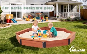 64''x56''x8.5'' Octagon Sandbox with Cover for Kids Outdoor Play, Wood Large Sandpit with 4 Benches, Quick Easy Install, US. Patented