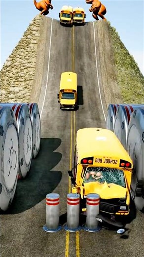 Ultimate School Bus vs. Giant Hydraulic Press: The Death Jump!#carcrash #shorts #beamng #gaming