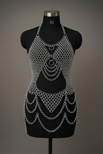 Luxury Handmade Chainmail Halter Top & Draped Hip Chain Set, European Weave Metal Mesh Ensemble, Premium Festival, Rave - Etsy