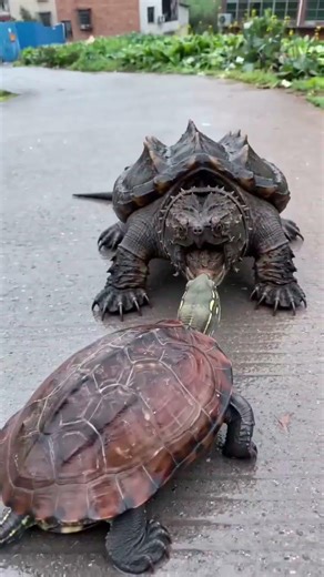Alligator snapping turtles are fighting
