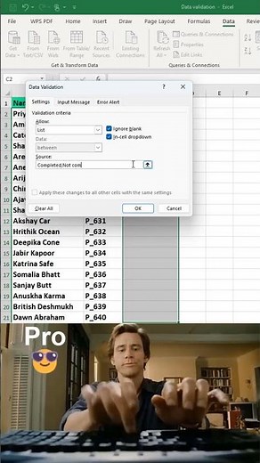 Data validation in excel 😱 #excel #office #spreadsheet