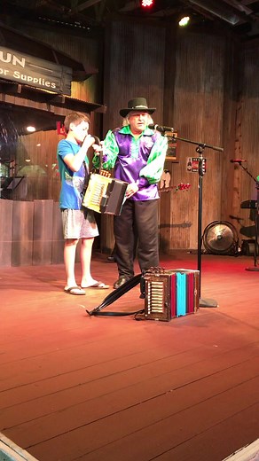 My grandson Addison with the late Cedric Benoit at Silver Dollar City. Cedric was a great musician and entertainer and a real Cajun. He is missed by many. | Calvin Boutte