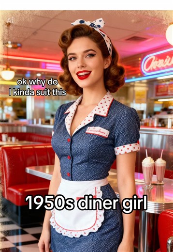 Selfie but make it 1950s 🍒 AI turned this into a retro diner pin-up look. #1950saesthetic #retrovibes #pinupstyle #dinerstyle #vintageaesthetic