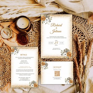 Rustic Wedding Invitation, Fall Wedding Invitations, Brown Wedding Invitations, Vintage Wedding Invite, Digital Wedding Invitation - Etsy