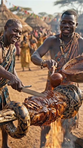 Epic Tribal Feast: Giant Python BBQ with Juicy Sauce & First Bite #tribalcooking