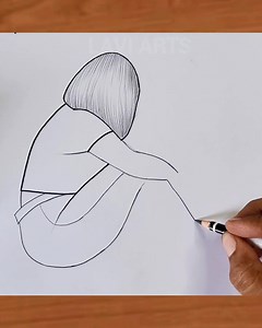Easy drawing of a beautiful girl sitting alone | Lavi Arts
